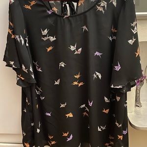 Torrid 3x Origami bird sheer black top
